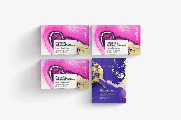 Promarin Kolajen Peptitleri (1 aylık kür) & Skin Harmony biyoselüloz yüz maskesi (5 saşe) seti